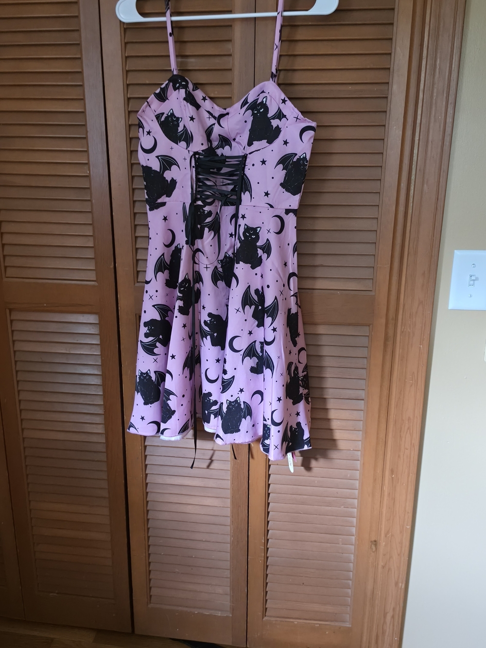 ROMWE Pink Bat Print Lace-Up Mini Dress
